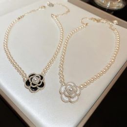 Pendant Necklaces 2023 Bohemia Wedding Full Pearl Choker Necklace For Women Black Rose Flower Jewelry Collier De Perles