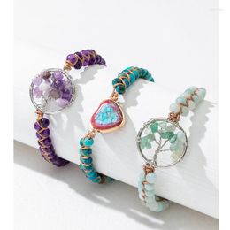 Strand Beaded Bracelet Natural Stone Pattern Heart Shape Tree Of Life Hand Weaving Adjustable Bohemia Originality Round