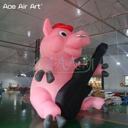 5mH Inflatable Pink Pig Cartoon With Guitar Inflatable Animal For Outdoor Advertising Exhibition