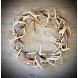 Decorative Flowers Christmas Rustic Farmhouse Antler Wreath Outside Home Decoration Accssories Wall Hanging Ornament Deer Horn Statue