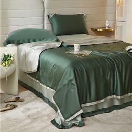 Bedding Sets 2024 Four-piece Simple Cotton Double Household Bed Sheet Quilt Cover Embroidered Comfortable Green Grey