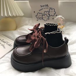 Dress Shoes Cute Bow Platform Lolita Japanese JK Uniform Leather College Girls Mary Jane Thick Soled Women