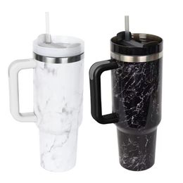 Nwe sublimation beer drinkware 40oz Marbling Tumblers Stainless Steel Tumbler With Leopard Cup Handle and Straw Vacuum Sealed Insulated Travel Mug Can ordered,