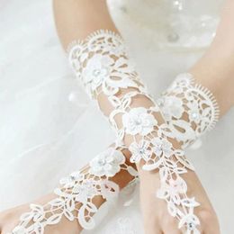 Knee Pads Fashion White Bridal Rhinestones Sexy Lace Flower Wedding Party Fingerless Gloves Indoor Decoration Prom