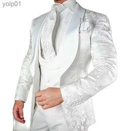 Men's Jackets White Floral Wedding Tuxedo for Groom 3 piece Slim fit Men Suits with Satin Shl Lapel Custom Fashion Come Jacket VestL231115