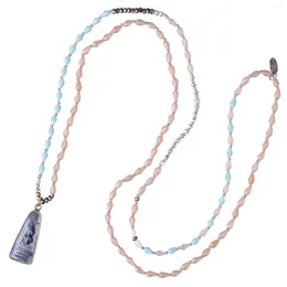 Pendant Necklaces KELITCH Brown Color Natural Turquoise Agate Beads Necklace 925 Silver Buddha Somdej Amulet