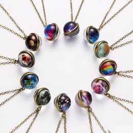 Pendant Necklaces Voleaf Fancy Starry Moon Earth Planet Pendant Necklace Round Glowing In The Dark Glass Ball Women Jewellery For Girl G Dh5F9