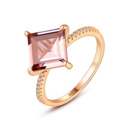 Ultra Simple Design Ring S925 Sterling Silver Micro Set Zircon Four Claw Morganite Ring European Women Fashion Ring Wedding Party Jewellery Valentine's Day Gift SPC