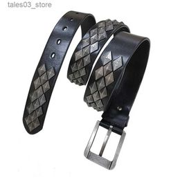 Belts 3.8CM Heavy Metal Rivet Real Genuine Leather Belt Men Metal Stud Punk Male Jeans Belts Strap Cinturon Hombre Ceinture Black Q231115