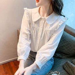 Women's Blouses Autumn Doll Neck Chiffon Shirt Women Spring And Clothes 2023 White Long-sleeved Top Bottom Small Blouse Female Tops