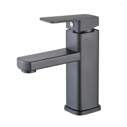 Bathroom Sink Faucets Faucet Stainless &Cold Square Water Ergonomic Anti-corrosion Black Basin Handle Mix Bubbling Steel