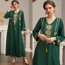 Ethnic Clothing Fashion Muslim Long Sleeve Printed Embroidery Abaya Elegant Dubai Women Party Maxi Dress Loose Robe Moroccan Kaftan Evening