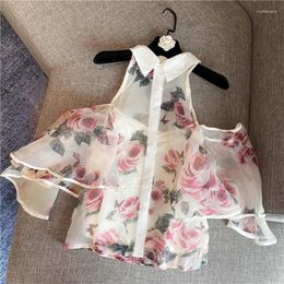 Women's Blouses Flower Shirt Woman 2023 Spring And Summer Temperament Ladies Sexy Strapless Printing Organza Chiffon Female Tops
