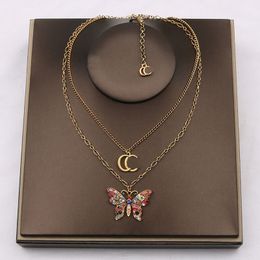 20Style Luxury Designer Brand Double Letter Necklaces Butterfly Pendant Thick Chain Sweater Necklace for Fashion Women Wedding Gift Jewellery Accessories