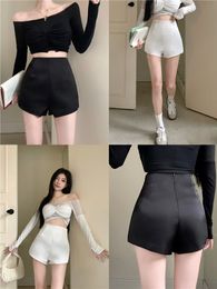 Women's high waist satin fabric brief style shorts plus size SML