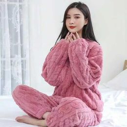 Women's Sleep Lounge Korean Coral Velvet Pyjamas Female New Fall and Winter Padded Thickened Winter Warm Home Wear Two-piece Suit zln231115
