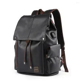 Backpack SYZM Men PU Leather Fashion Drawstring Shoulder Bag Large Capacity For Boy Laptop School Cool Travelling