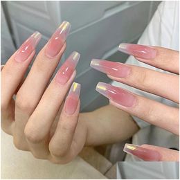 False Nails False Nails 24Pcs Aurora Shine Powder Long Ballet Nail Ice Transparent White Enhancement Sheet Pseudo Tips Fake Drop Deliv Dhwej