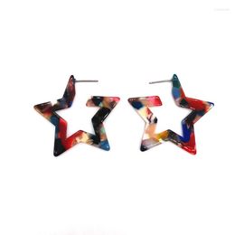 Stud Earrings Trendy Colorfully Checkered Pentagram Acrylic For Women Korean Cute Fresh Earring Jewelry E19078