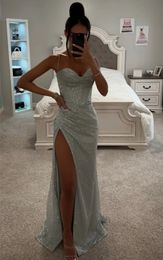 2024 Shiny Mermaid Evening Pageant Dress Sexy Side Split Spaghetti Strap Sequined Long Women Formal Prom Party Gowns Robe De Soiree