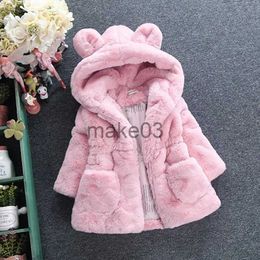 Down Coat 2-7Years Baby Girl Clothes For Kids Faux Fur Jacket Hooded Cute Thicker Warm Soft Toddler Coat Children's Winter Clothing BC1861 J231115