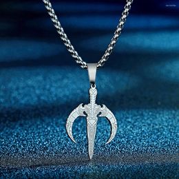Pendant Necklaces Todorova Stainless Steel Moon Dagger Biomechanical Medallion Necklace For Men Punk Viking Warrior Amulet Choker