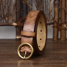 Belts 2.5CM Genuine Leather Belts for Women Luxury Copper Round Buckle Cowskin Female Belt Simple Waist Belt For Jeans Candy Color 231115