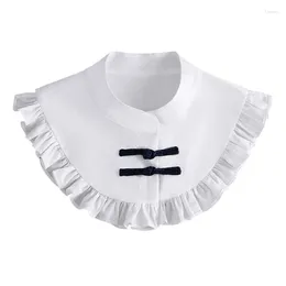 Bow Ties Womens Detachable White Ruffle Fake Collar With Knot Button Vintage Shawl Wrap