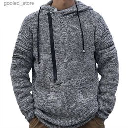 Men's Sweaters Men's Fashion Solid Loose Black Zip Sweaters Men Casual Drawstring Hoodies Simple Fashion Long Sleeve Knitted Hooded Sweatshirts Q231115