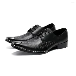 Dress Shoes Crocodile Print Men's British Fashion Iron Toe Cowhide Genuine Leather Pointed Black Men Oxfords Zapatos Hombre