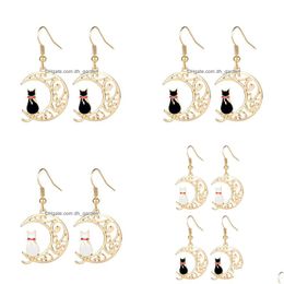 Dangle Chandelier Cute Kitten Hollow Moon Earrings. Cartoon Meow Star People Animal Shape Oil Drop Eardrops Girl Women Par Dhgarden Dhgtl