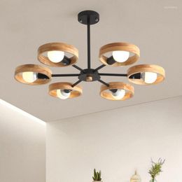 Chandeliers Nordic Nature Wood Chandelier Lamps For Bedroom Living Room LED E27 Base Round Wooden Sconces AC 110V-220V Hanging Ceiling Light