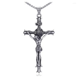 Pendant Necklaces Jesus Crucifix Stainless Steel Cross Necklace Vintage Big Christian Religion Jewellery For Men Prayer Gifts LN3027