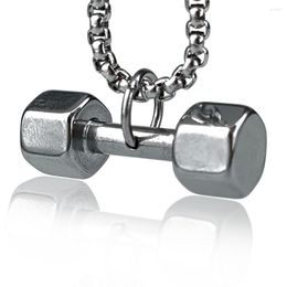 Pendant Necklaces Fashion Stainless Steel Necklace Barbell Dumbbell Fitness Equipment Men's Gym Sportswear Accessories