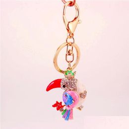 Key Rings Colorf Glitter Key Chain Enamel Drip Oil Animal Parrot Pendant Car Accessories Alloy Keychain Bag Accessory Keyring Holder 3 Dhkty