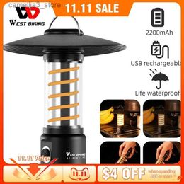 Camping Lantern WEST BIKING Camping Lamp Portable Tent Lantern Lamp USB Charging Lamps Outdoor Camping Emergency Lamp Flashlight Hiking Q231116