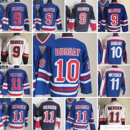 CUSTOM Movie CCM Vintage Ice Hockey 9 Adam Graves Jerseys 10 Ron Duguay 11 Mark Messier Men Embroidery Jersey Blue White Orange