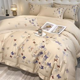 Bedding Sets Set Luxury Egyptian Cotton Exquisite Butterfly Embroidery Duvet Cover Fitted Bed Sheet And Pillowcases King Size