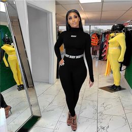 Women s Two Piece Pant Sports Fitness Set Long Sleeve Slim Fit Crop Tops High Waist Female Bodycon Pant Outfits Streetwear 231113