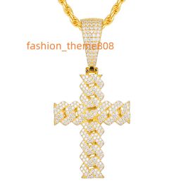Pass Diamond Tester Cross Moissanite Diamond Pendant with Certificate Hip Hop 925 Sterling Silver Cuban Cross Pendant Necklace