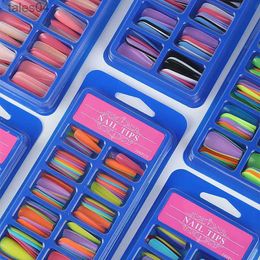 False Nails 100PCS Coffin Design Fake Nails Art Supplies Tools Mix Neon Colors Ballerina False Nails Press On Full Fingernails Manicure Tips YQ231115