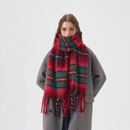Scarves Vintage Red Plaid Scarf Women Winter Artistic Couple Imitation Cashmere Neck Warmer Student Warm Shawl