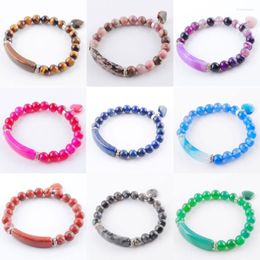 Strand YOWOST Natural Stone Beads Bracelets & Bangles Heart Shape Silver-Color Fitting Women Jewelry Love Gifts IBK333