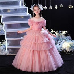 2023 new Pink Tutu Flower Girl Dresses Luxurious multilayer Lace Beaded Tiers Tulle Lilttle Kids Birthday Pageant Weddding Gowns ball gown princess party prom gowns