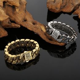 Bangle Vintage Bracelet For Men Unique Carving Cuban Link Chain Stainless Steel Men's Bracelets Fashion Punk Jewellery