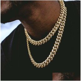 Chains Luxury Miami Cuban Chains Necklaces For Men 15Mm Chunky Sier Gold Link Chain Fashion Rhinestone Hip Hop Rapper Necklace Bling W Dhjwv