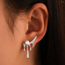 Stud Earrings Silver Colour Water Drop Geometry Korean Charm Women Trendy Jewellery Simple Retro Party Accessories Gifts