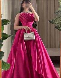 2024 Said Arabic Rose Pink Dubai Evening Dress Elegant Strapless Sleeveless Pleats A-line Women Formal Prom Party Gowns Robe De Soiree
