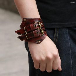 Link Bracelets Gothic Punk Leather Bracelet Men Buckle Bangles Male Arm Jewellery Fashion Gifts Black Brown
