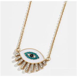 Pendant Necklaces Evil Eyes Choker Necklaces Gold Women Blue Turkey Rhinestone Pendant Necklace New Design Fashion Collar Jewelry Gift Dhpky